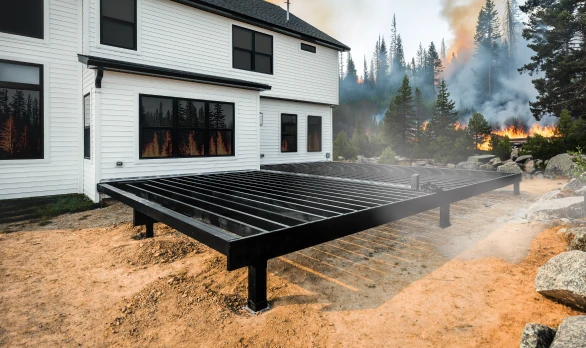 Fire-resistant steel deck framing for wildland-urban interface zones