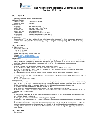 Titan Architectural Fencing Specs