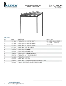 Corner Evolution Steel Pergola Bill of Materials