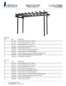 Arbor Evolution Steel Pergola Bill of Materials